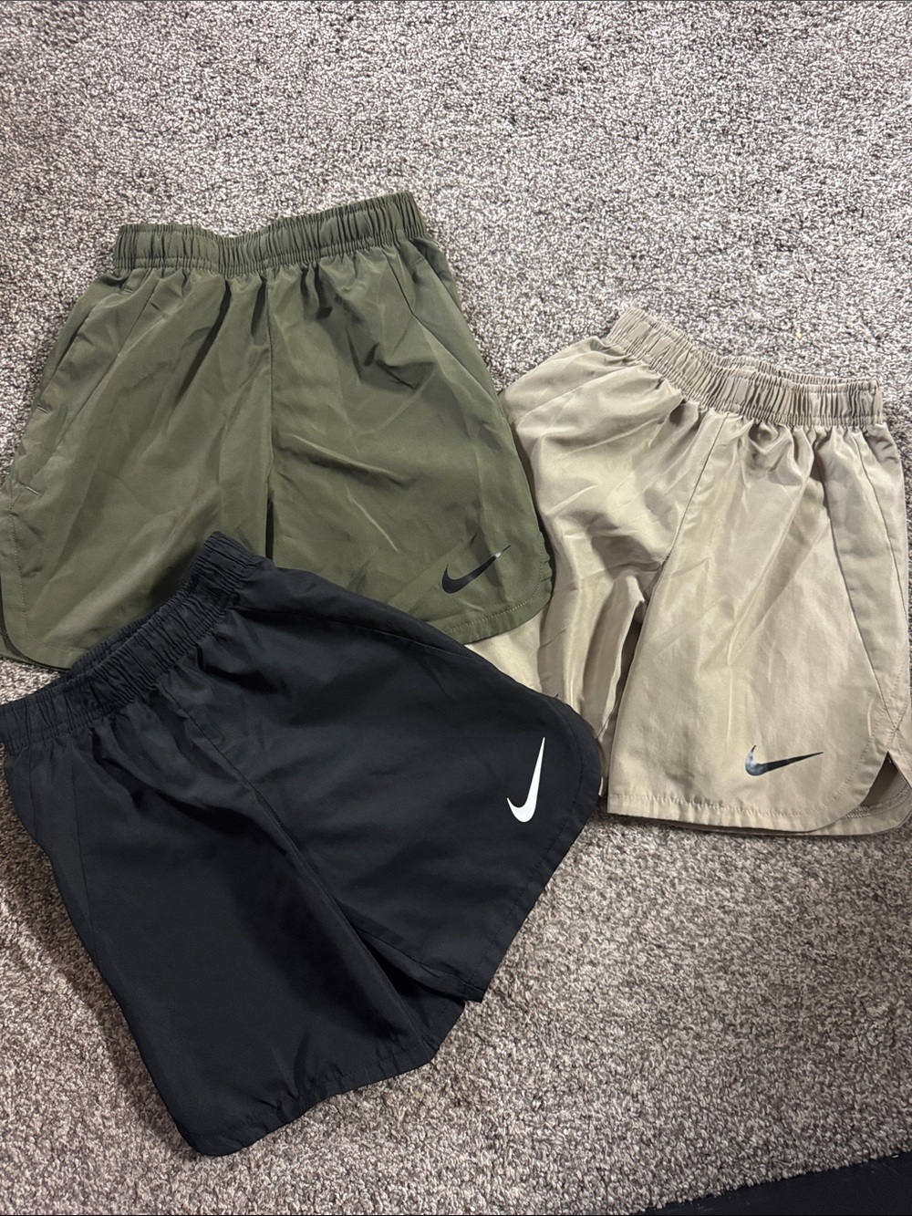 Nike Kids' Shorts Trio in Black, Olive, and Tan Dri-Fit Boys 6